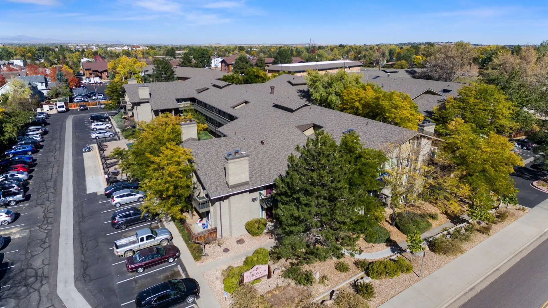 Aerial view of a commercial roofing contractor job | Northern Lights Exteriors