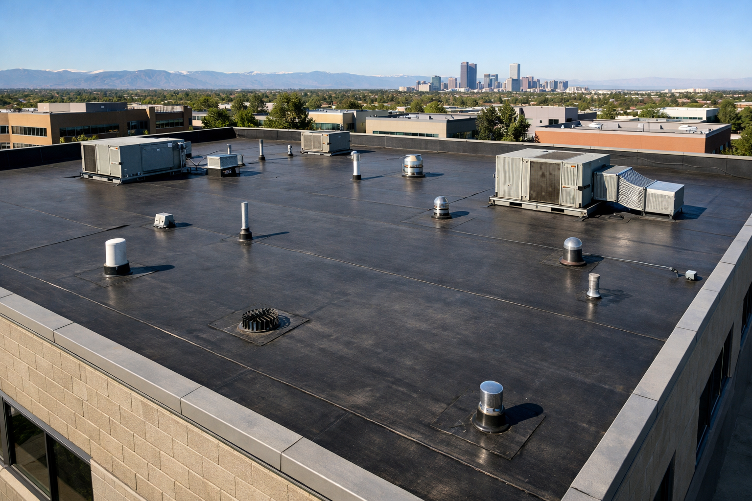 EPDM roof installation project on a low-slope commercial building in Denver Colorado