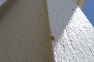 Hail damage on siding boards after Colorado storm near Berthoud