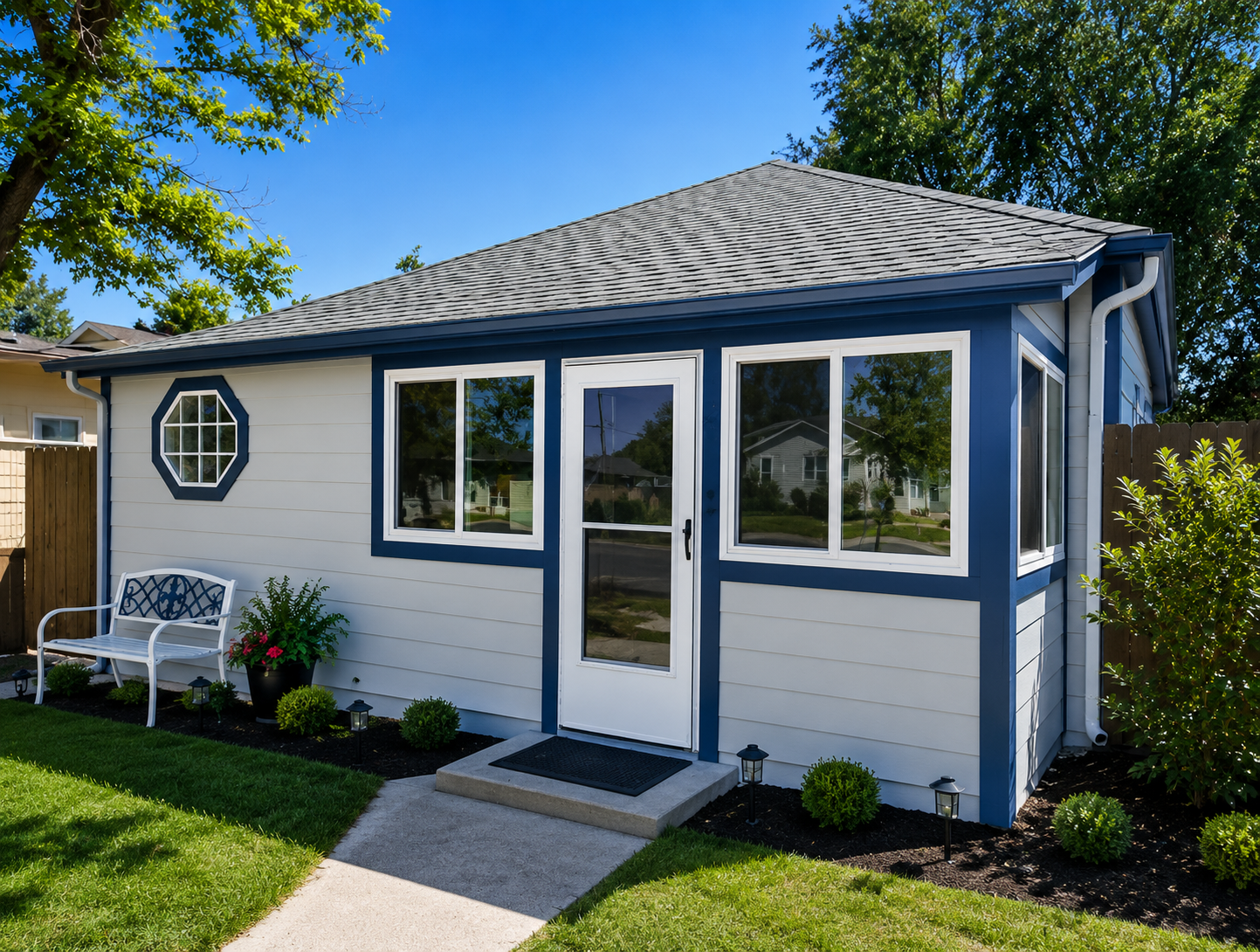 Dacono Colorado James Hardie siding replacement project featuring Light Mist fiber cement siding, custom Dream Collection trim accents, new windows, and seamless gutters installed by Northern Lights Exteriors