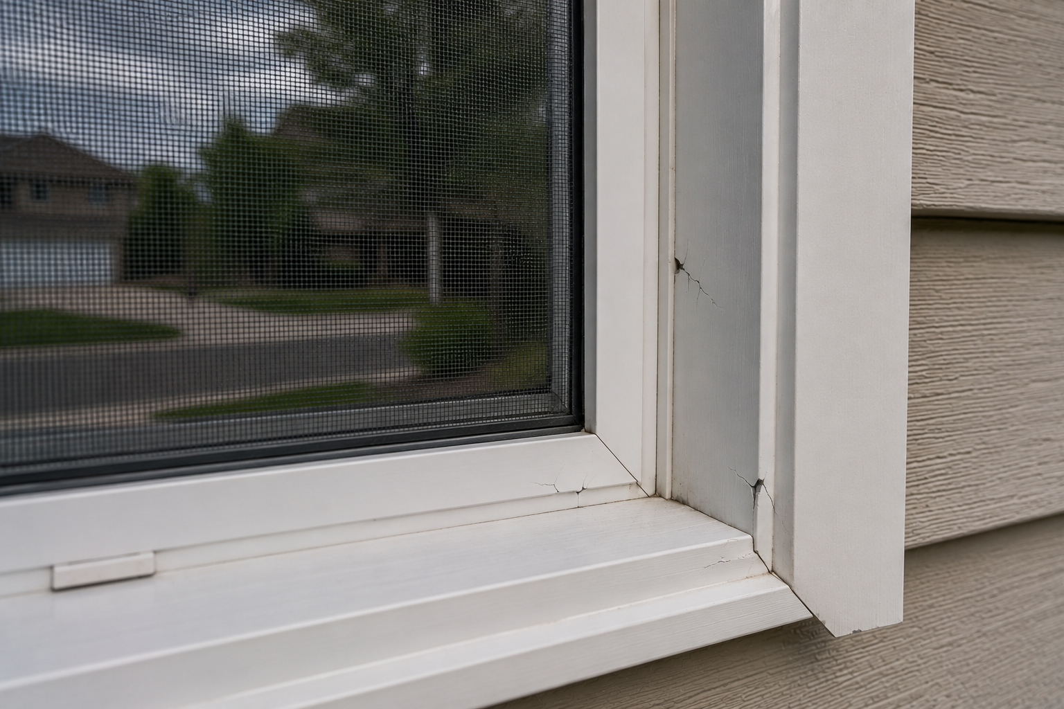 Hail-damaged window on a Front Range Colorado home