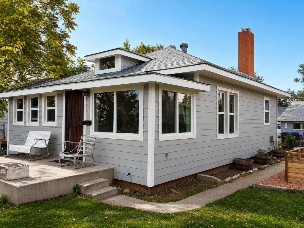 Denver, Colorado home featuring a complete exterior renovation by Northern Lights Exteriors, including James Hardie fiber cement siding, energy-efficient vinyl replacement windows, and an Owens Corning Class 4 impact-resistant roofing system. The remodeled exterior showcases enhanced curb appeal, improved weather protection, and long-term durability designed for Colorado's climate. Installed by Northern Lights Exteriors in Denver, CO 80221