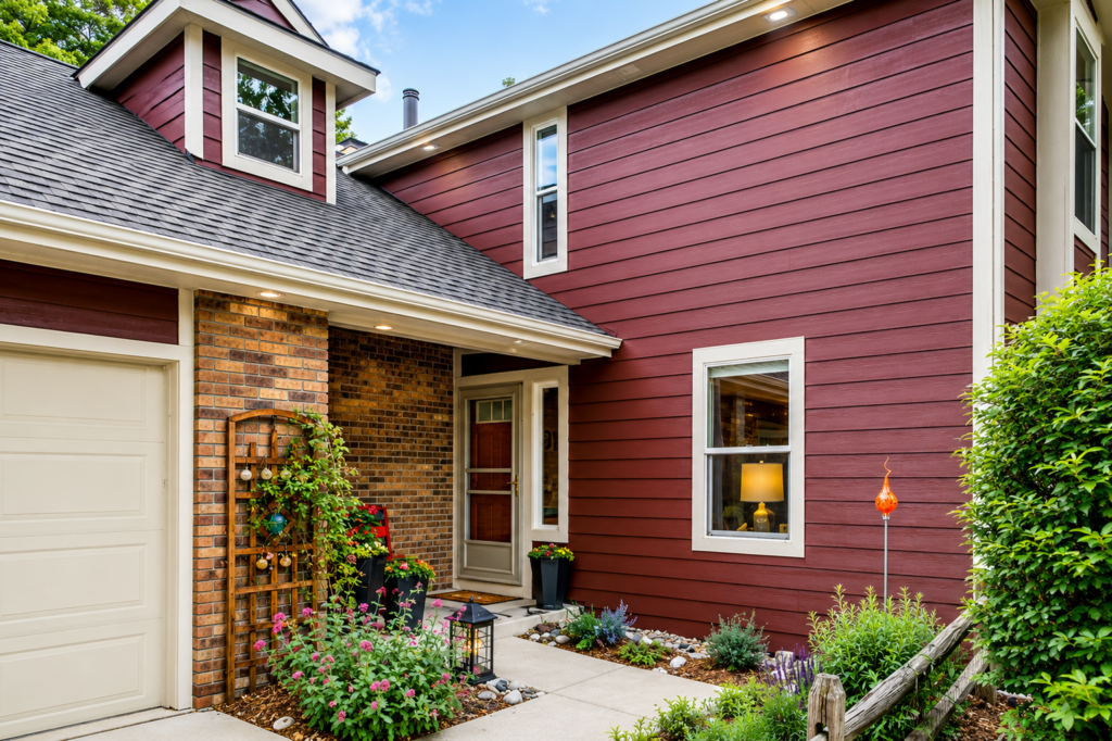 James Hardie Countrylane Red fiber cement siding with Cobblestone trim installed on a Fort Collins home by Northern Lights Exteriors.
