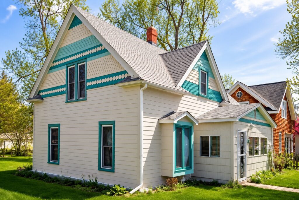 Berthoud craftsman home with James Hardie Cobblestone siding and custom gable restoration by Northern Lights Exteriors