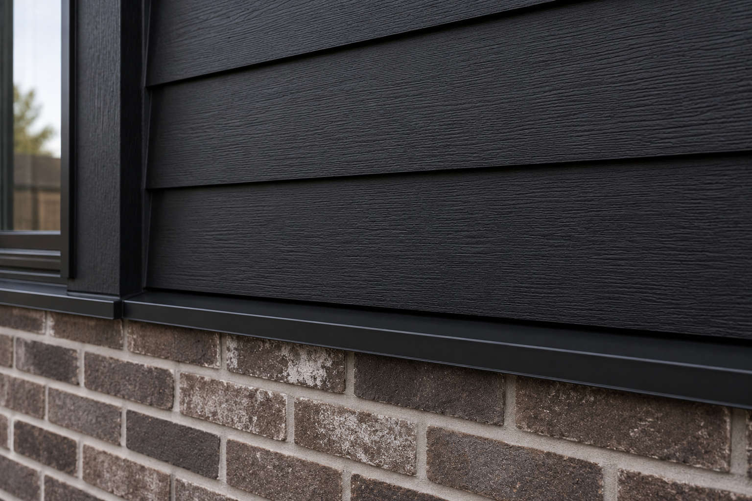Black siding house brick accent wall