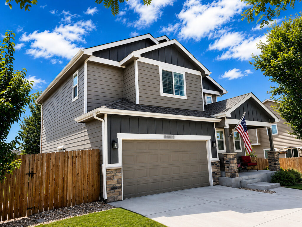 Frederick, Colorado home with Simonton vinyl replacement windows, a new asphalt shingle roof and seamless gutters.